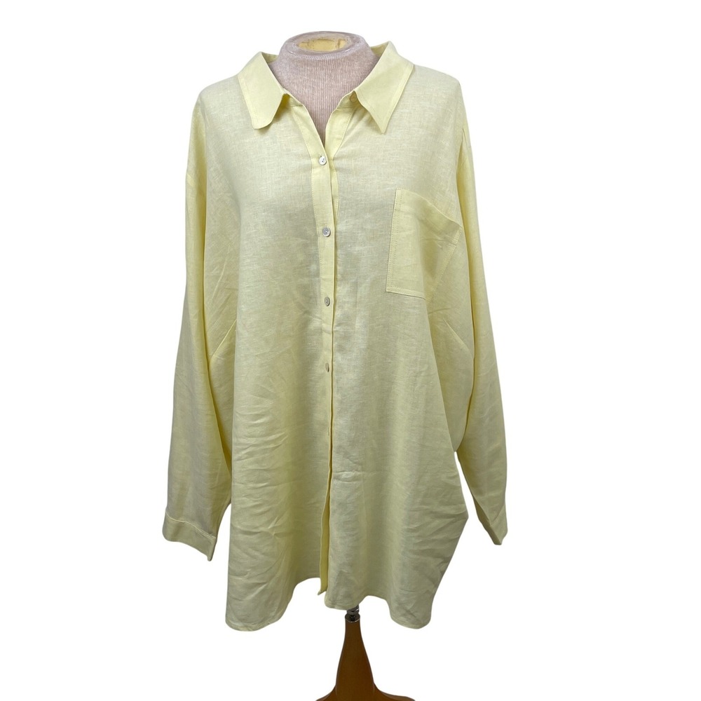 Susan Graver Women's Yellow Long Sleeve Button Front Tunic Shirt Plus Size 3XP‎